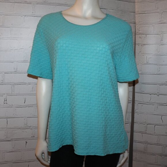 🌊 Aqua Blue Textured Short Sleeve Tee – Sag Harbor L - Picture 1 of 5